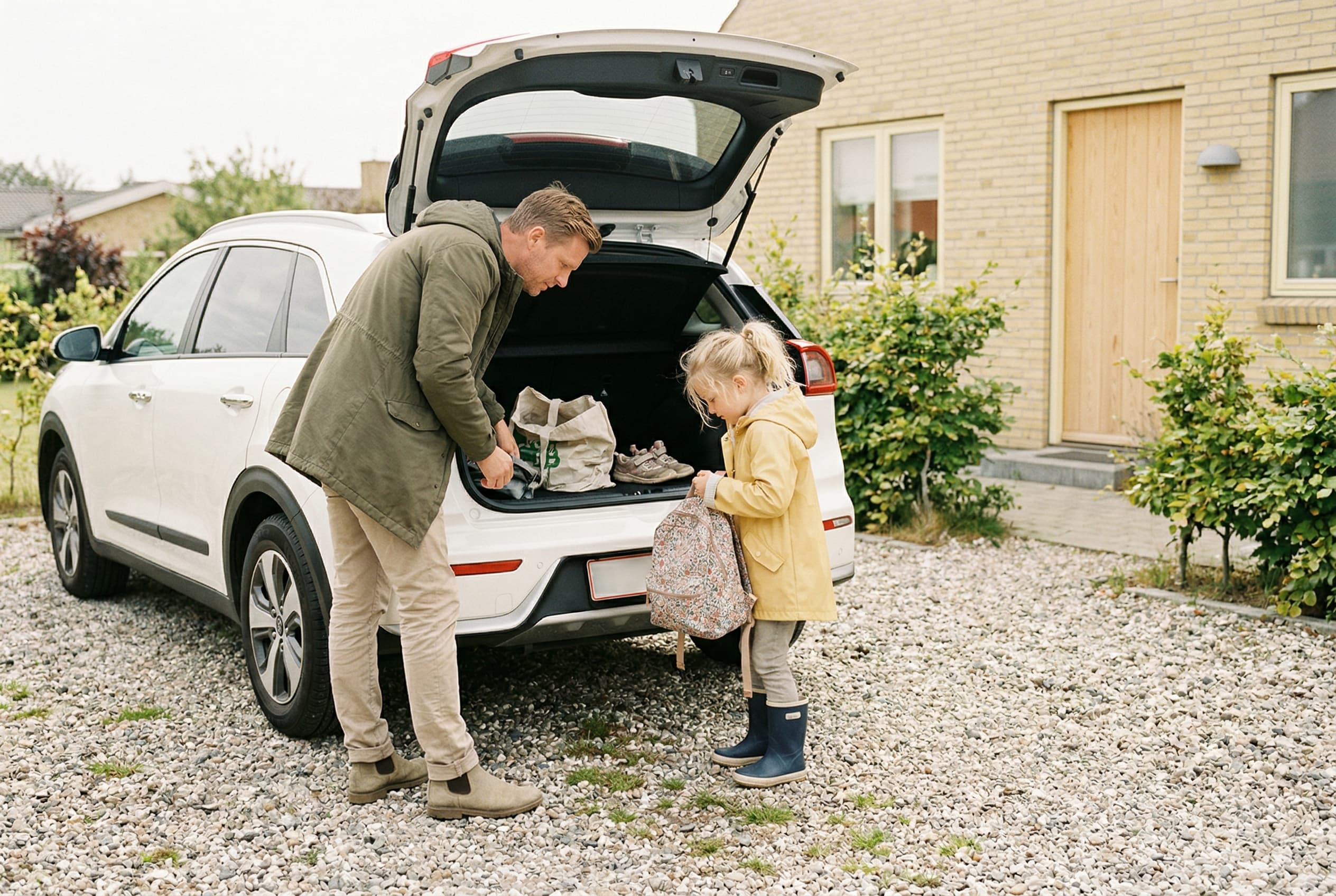 Far og datter pakker bilen til en tur